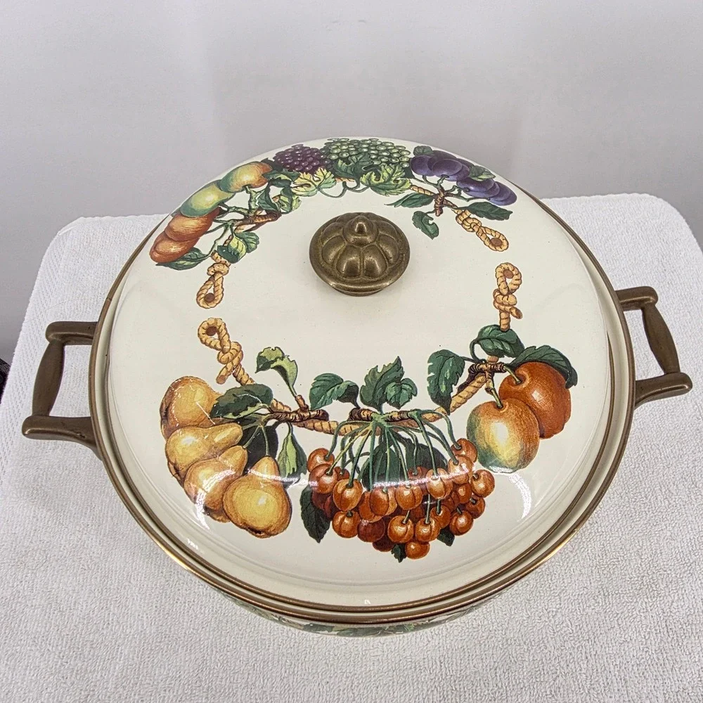 VTG Tabletops Unlimited Essence Fruit Enamelware Nesting Bowls & Pot Set 5pc